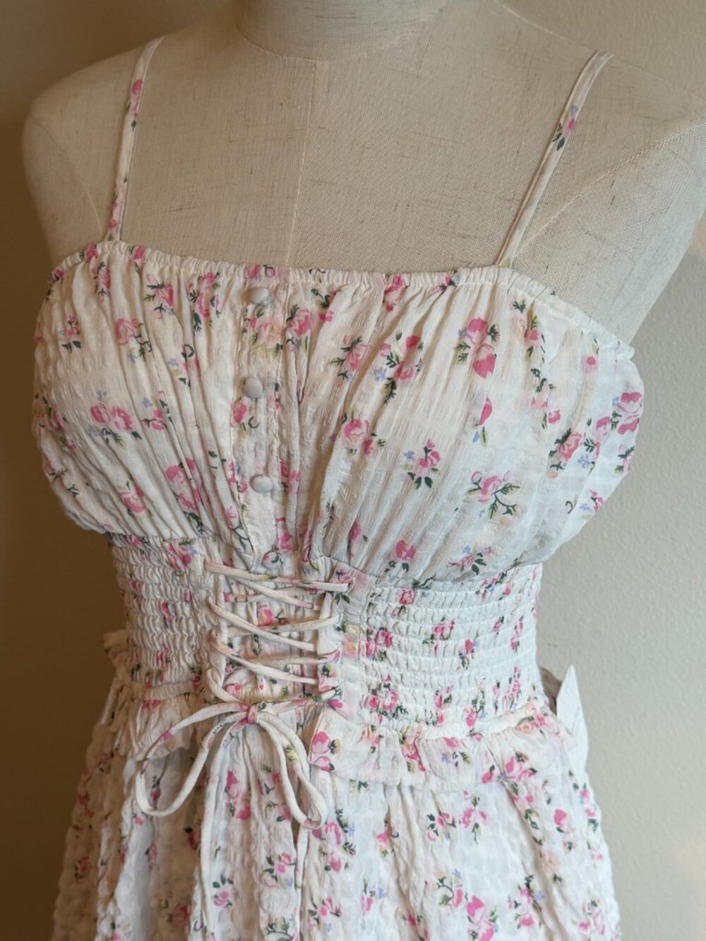 Altar'd State White Pink Floral Mini Dress S | Cottagecore Coquette - Picture 3 of 10